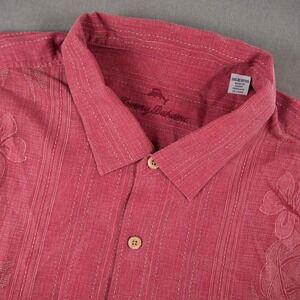 Tommy Bahama Silk Floral Stripe Jacquard Hawaiian Mens 3XLB Red Short Sleeve